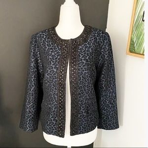 Chico Beaded Blue Cheetah Leopard Blazer